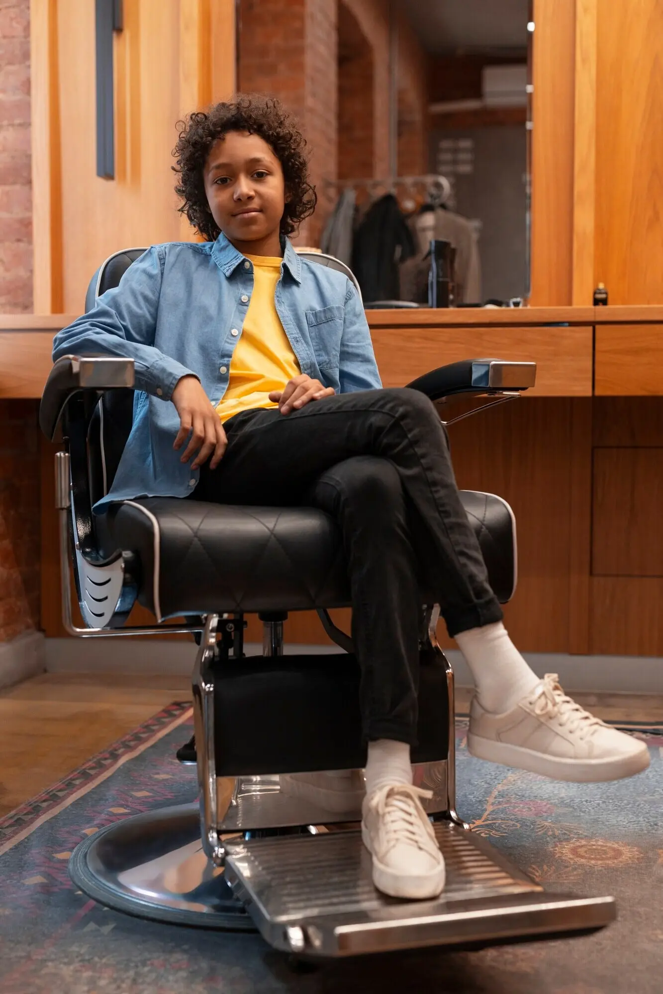 Вид на ребёнка в парикмахерской