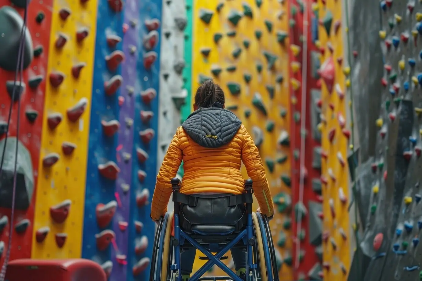 Женщина на боулдеринговой площадке